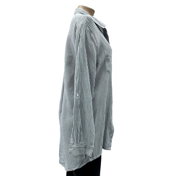 Velvet Heart Striped Button-Up Long Sleeve Pocket Tunic Shirt Dress Women M - Picture 3 of 11